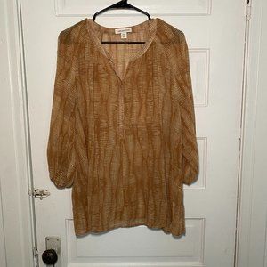 Coldwater Creek Brown Beige Stripe Top Plus Sz 2X Sheer Blouse Career Dressy